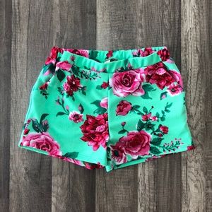 Girls mint green floral shorts